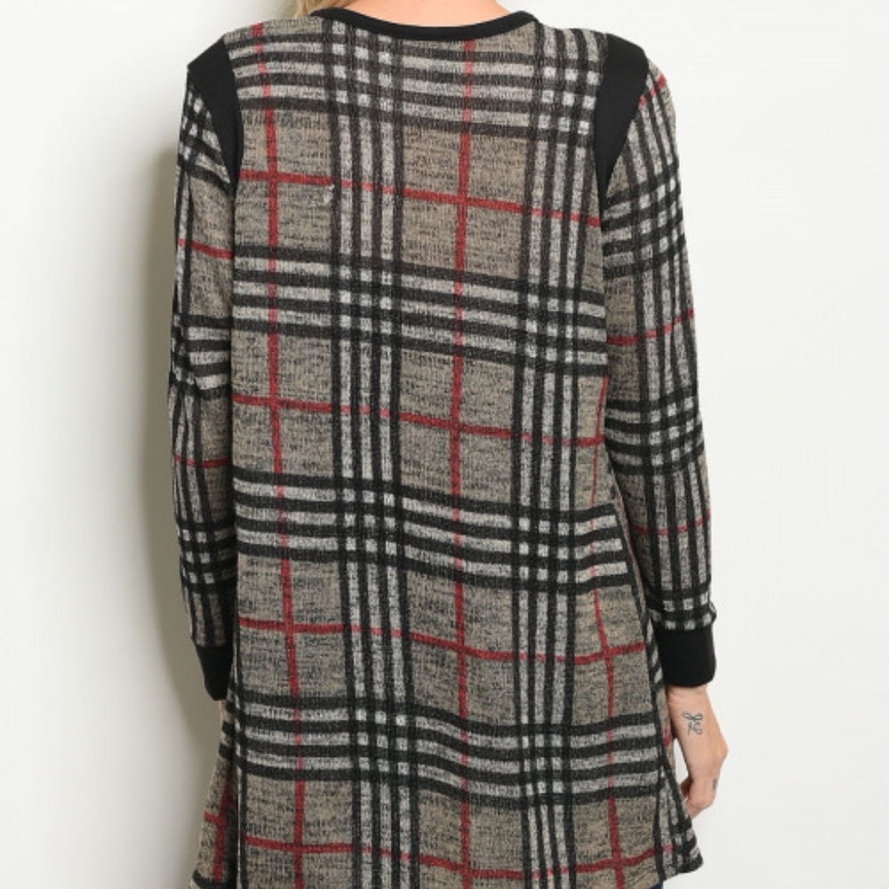 TAUPE BLACK CHECKERED CARDIGAN - Picture 3 of 6